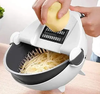 9 in 1 Vegetable Cutter with Drain Wet Basket Kitchen Shredder Grater Slicer Magic Multifunctional Rotate Vegetable Cutter