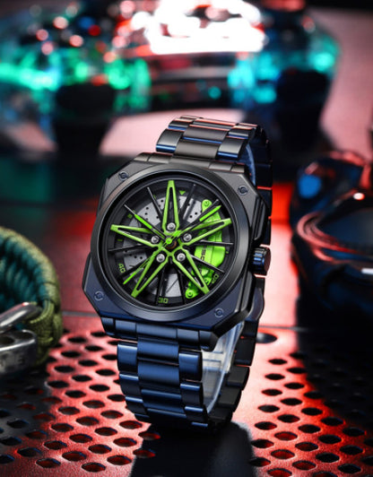 Mens New Car Wheel Rotating Wrist Watch