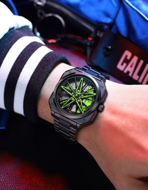 Mens New Car Wheel Rotating Wrist Watch