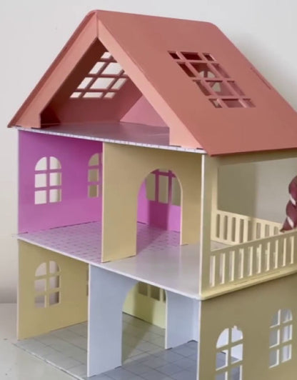 Wooden Toy House with Furniture for Kids (Free Paint Set)